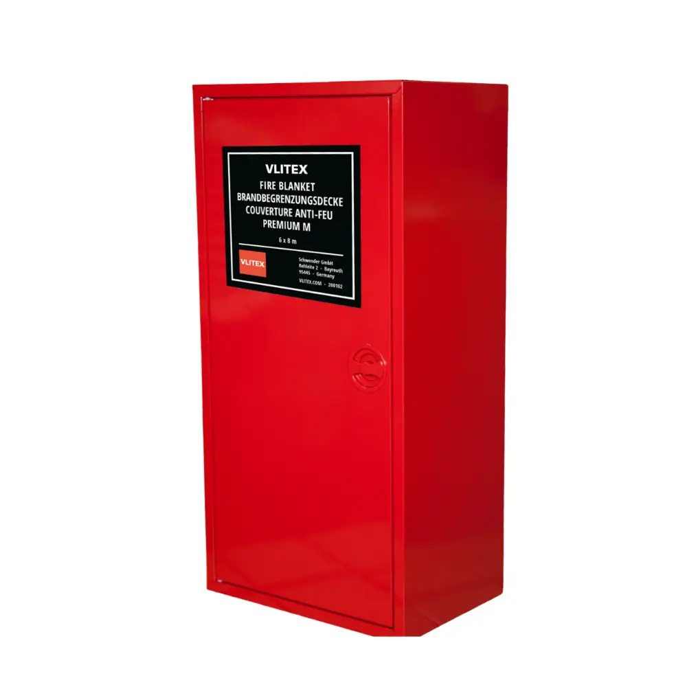 Rote VLITEX Metallbox zur Wandmontage, geeignet für mittelgroße Feuerlöschdecken