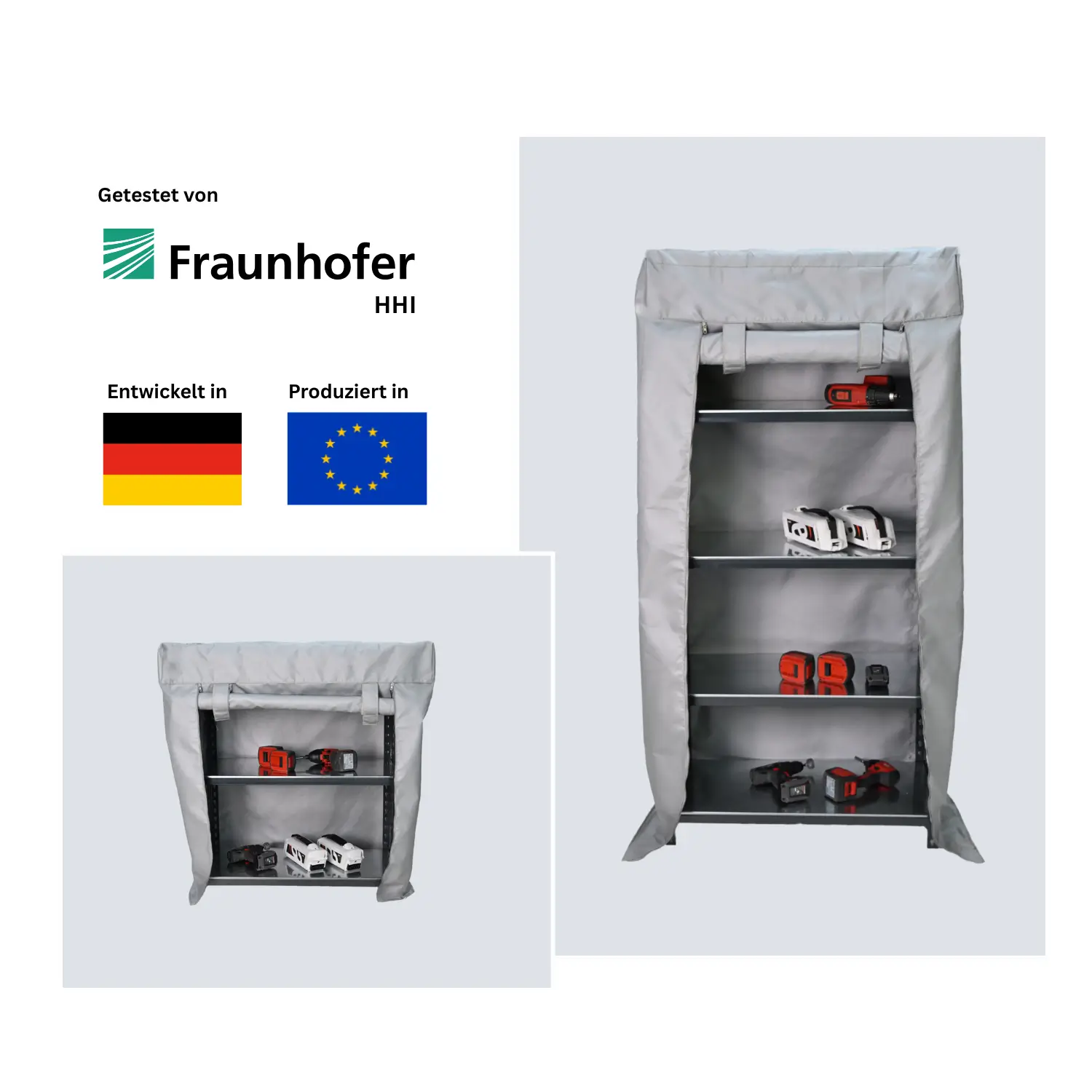 Akkuladeschrank mit Brandschutzhaube – Fraunhofer geprüft